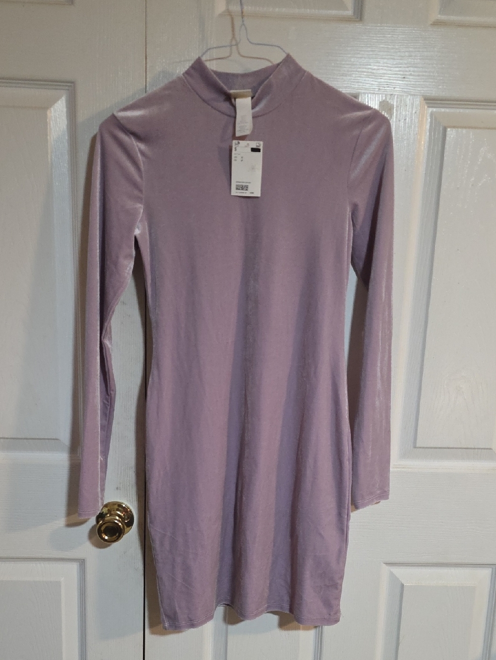 H&M Lilac Velvet Long Sleeve Mock Neck Dress
